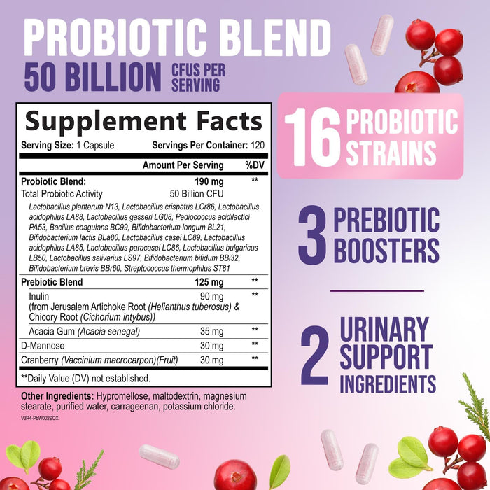 Women's Probiotic + Prebiotics 50 Billion CFU - 120 Capsules