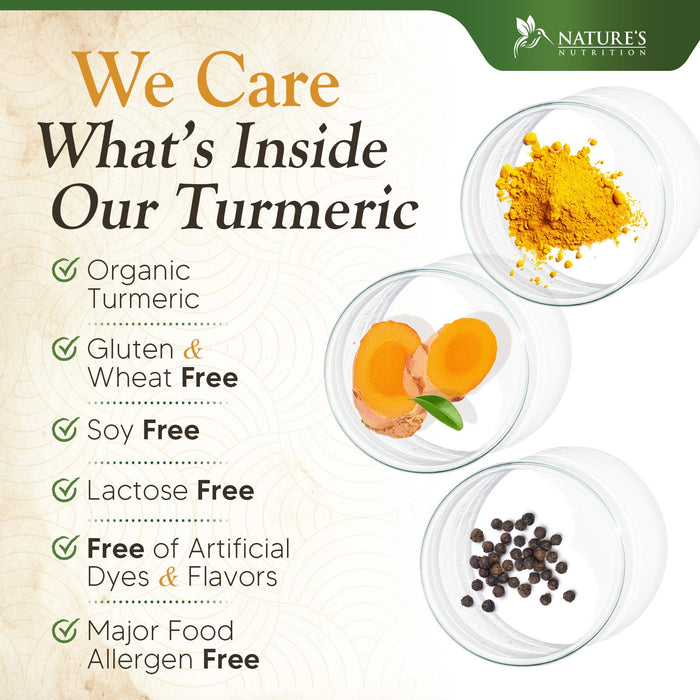 Turmeric Curcumin Supplement 1500mg - Organic Tumeric & BioPerine Black Pepper for Best Absorption with 95% Curcuminoids, Nature's Joint & Immune Support, Non-GMO, Bottled in USA