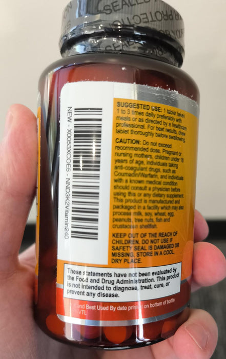 Vitamin D3 + K2 (MK-7) 2000 IU + 50 mcg - 240 Chewable Tablets