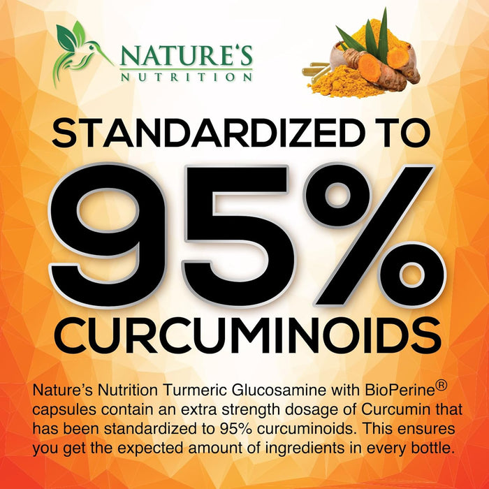 Turmeric Curcumin with BioPerine, Ginger & Glucosamine 95% Curcuminoids 2000mg Black Pepper for Max Absorption Joint Support, Nature's Tumeric Herbal Extract Supplement, Vegan, Non-GMO