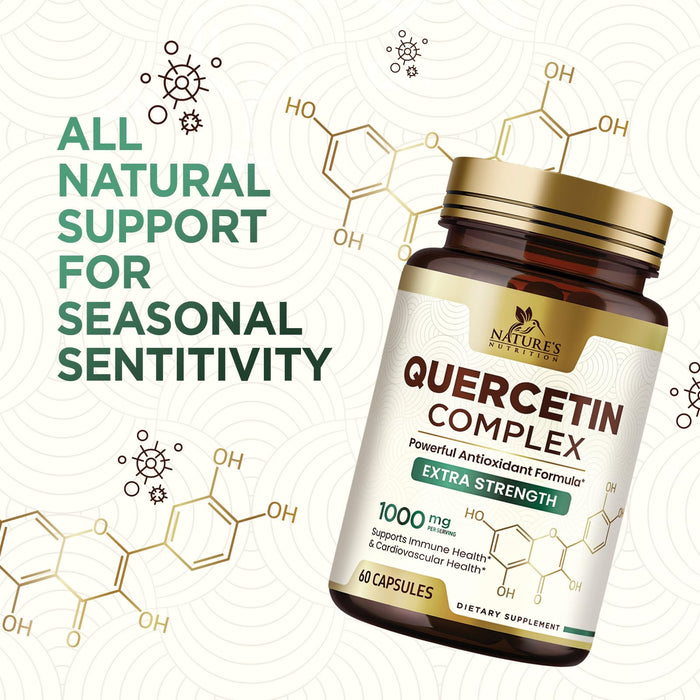 Quercetin 1000mg Per Serving – Extra Strength Quercetin Dihydrate Capsules from Sophora Japonica – Plant-Based Bioflavonoids for Cellular & Immune Support – Non-GMO, Vegan - 60 Veggie Capsules
