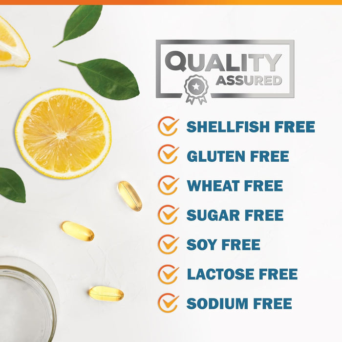 Omega 3 Fish Oil 2400 mg – Triple Strength EPA & DHA Fatty Acids for Heart, Brain & Joint Support – Wild-Caught, Burpless, Lemon Flavor Supplement – Natural, Non-GMO, Gluten-Free – 60 Softgels