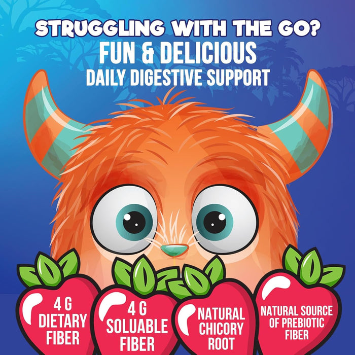 Kids Fiber Gummy Bears Supplement - Daily Prebiotic Fiber for Kids, Supports Regularity, Digestive Health & Immune Support, Nature's Plant Based Chicory Root Vitamins, Vegan, Berry Flavor