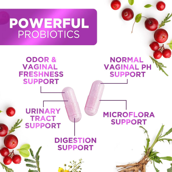 Probiotics for Women with Prebiotics & Cranberry, 60 Billion CFU, Vaginal Women's Probiotic for Immune & Digestive Health, D-Mannose for Urinary Health, Shelf Stable No Soy Gluten Dairy