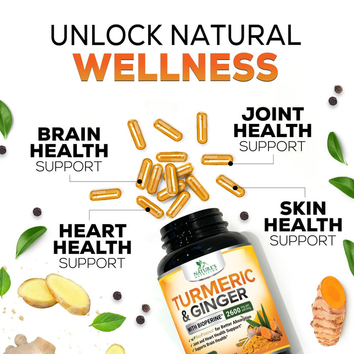 Turmeric Curcumin + Ginger & Black Pepper 2600 mg - 60 Capsules