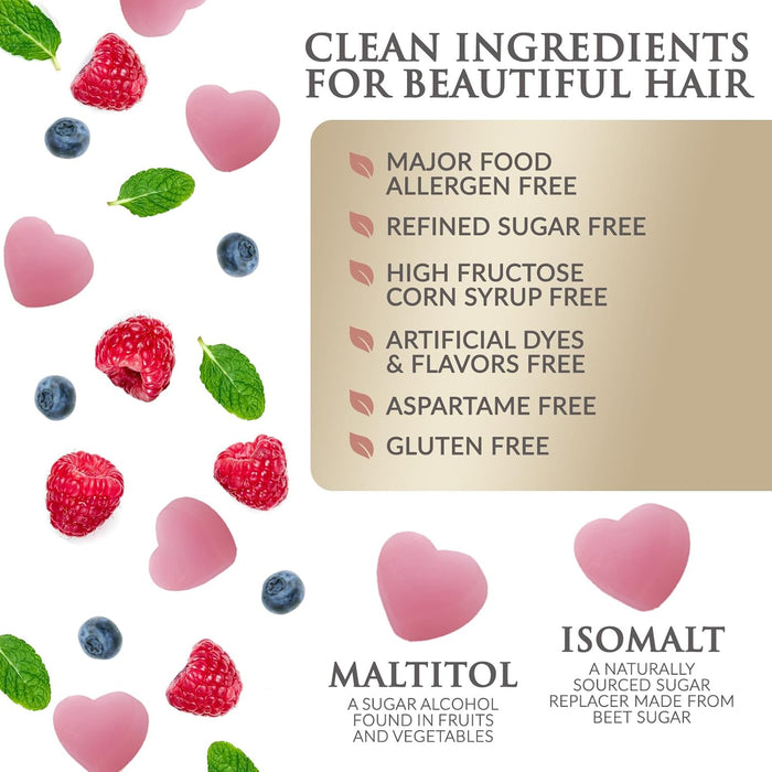 Sugar Free Hair Vitamins Gummies with Biotin 5000 mcg, Vitamin A, B12, C, D, E, Folic Acid, Supports Hair Growth Gummy, Vegetarian Friendly, Supports Strong Beautiful Hair and Nails