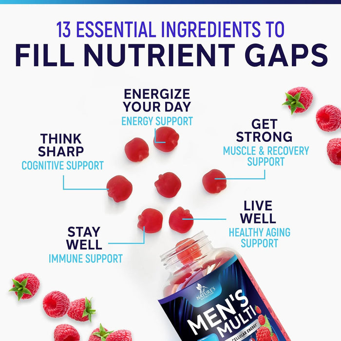 Nature's Multivitamin for Men Gummies - Berry Flavored Mens Multivitamins Daily Supplement with Vitamins A, C, D, E, B6, B12, & Zinc - Gummy Vitamin for Energy & Immune Health Support