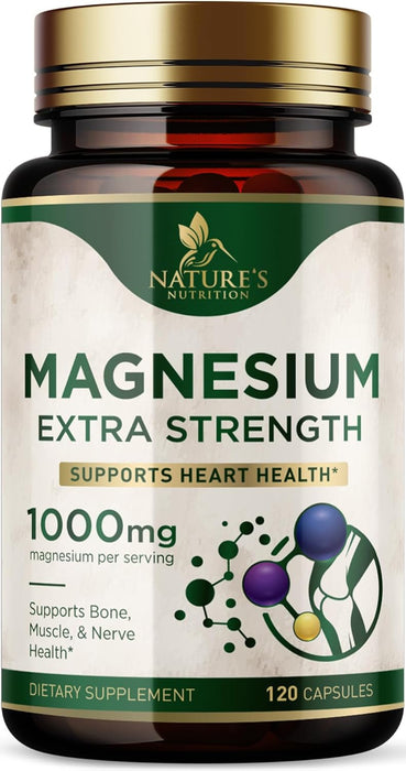 Magnesium Supplement (Citrate Oxide) 1000mg for Best Absorption, Supports Bone, Heart Health, Nerves, Muscles & Metabolism, Nature's Pure Magnesio Vitamin Pills, Bottled in USA