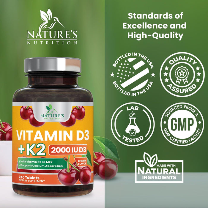 Vitamin D3 + K2 (MK-7) 2000 IU + 50 mcg - 240 Chewable Tablets