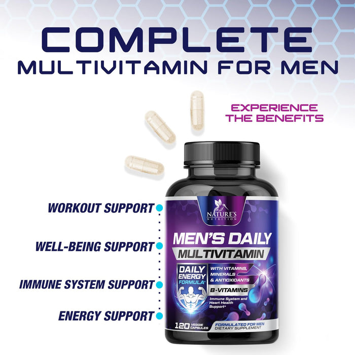 Multivitamin for Men - Vitamin A, C, D, E, Zinc, Calcium, Multivitamins for Immune Health Support, Vitamin B12, Menâ€™s Daily Multivitamin Supplement Capsules, Non-GMO Mens Multi Vitamins - 120 Capsules
