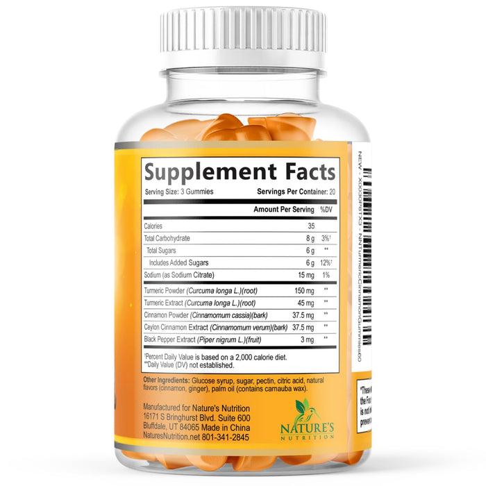 Turmeric Curcumin Gummies with Ginger & Cinnamon â€“ 60 Gummies