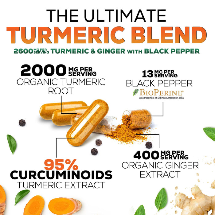 Turmeric Curcumin + Ginger & Black Pepper 2600 mg - 60 Capsules