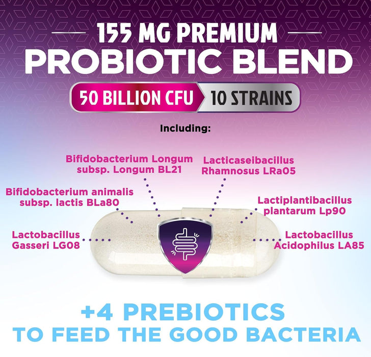 Probiotics 60 Billion CFU per Serving - 10 Strains + Prebiotics - Digestive Health, Gut & Immune Support - Supports Occasional Constipation, Gas & Bloating for Women & Men Shelf Stable - 60 Capsules