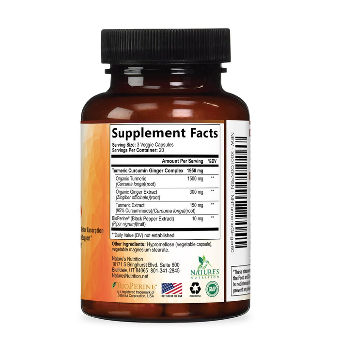 Turmeric Curcumin + Ginger & Black Pepper 1950 mg - 60 Capsules