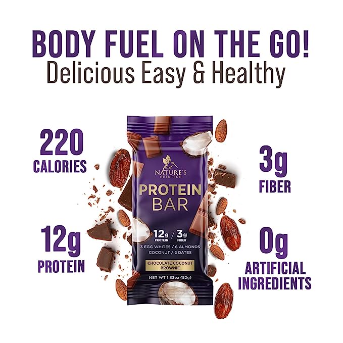 Protein Bars - Chocolate Brownie Bar with Coconut & 12g High Protein - Nutritious Energy Snacks & Healthy Meal Replacement