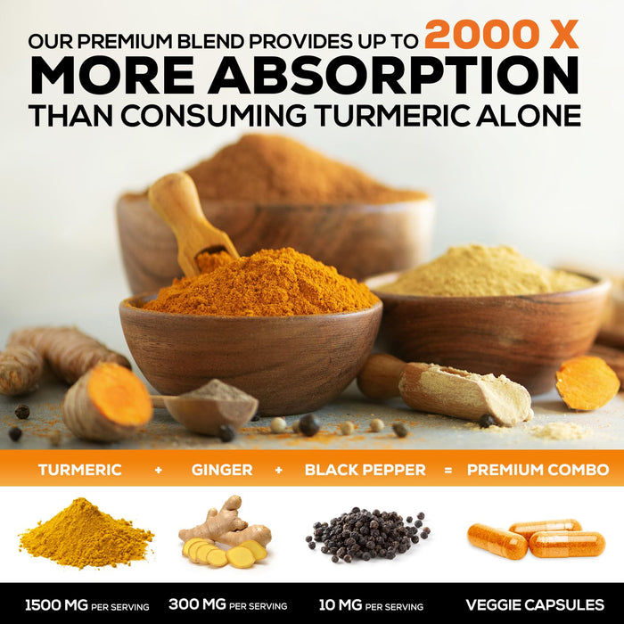 Turmeric Curcumin + Ginger & Black Pepper 1950 mg - 60 Capsules