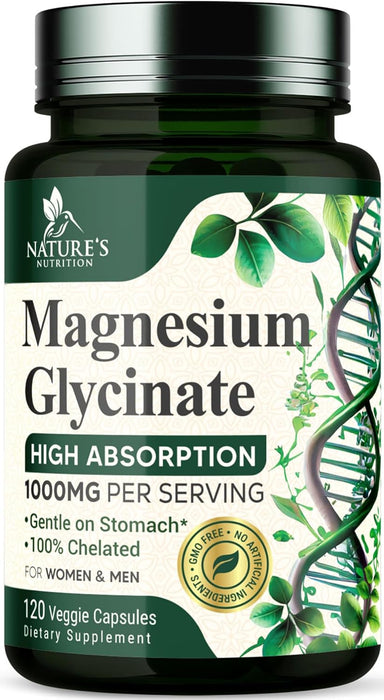 Magnesium Glycinate Supplement 1000mg - Chelated Magnesium Glycinate for Heart, Nerves, Bone and Muscles Support, High Absorption Magnesium Supplement for Men and Women, Vegan, Non-GMO