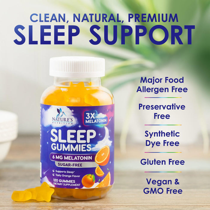 Melatonin Sleep Gummies Sugar Free - 6 mg Natural Melatonin Sleep Gummies for Adults, Extra Strength Sleep Gummy Supplements, Occasional Sleeping Support Supplement, Gomitas para Dormir