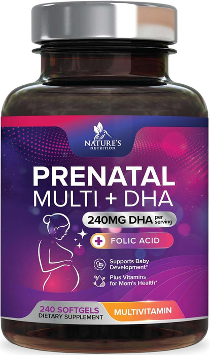 Women's Prenatal Multivitamin with Folic Acid & DHA, Prenatal Vitamins w/ Folate, Omega 3, Vitamins D3, B6, B12 & Iron, Pregnancy Support Prenatal DHA Supplement, Non-GMO Gluten Free