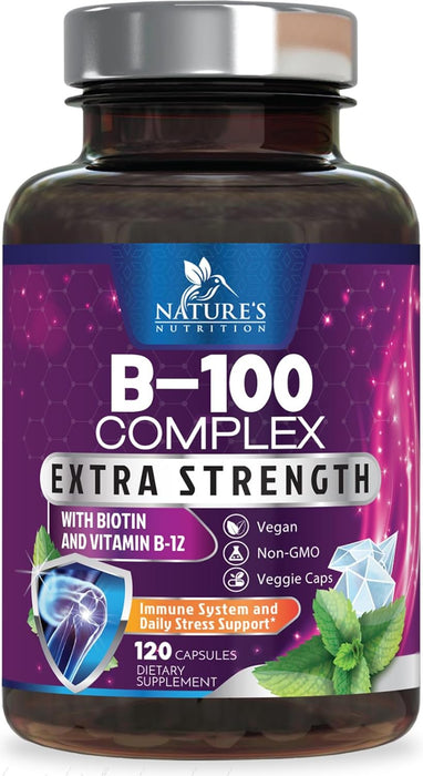 B Complex Vitamins with Vitamin C & Folic Acid - Dietary Supplement for Energy, Immune, & Brain Support - Nature's Super B Vitamin Complex for Women and Men, Made with Folate