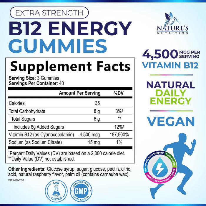 B-12 Vitamin Energy Gummies â€“ 4500mcg â€“ 120 Count
