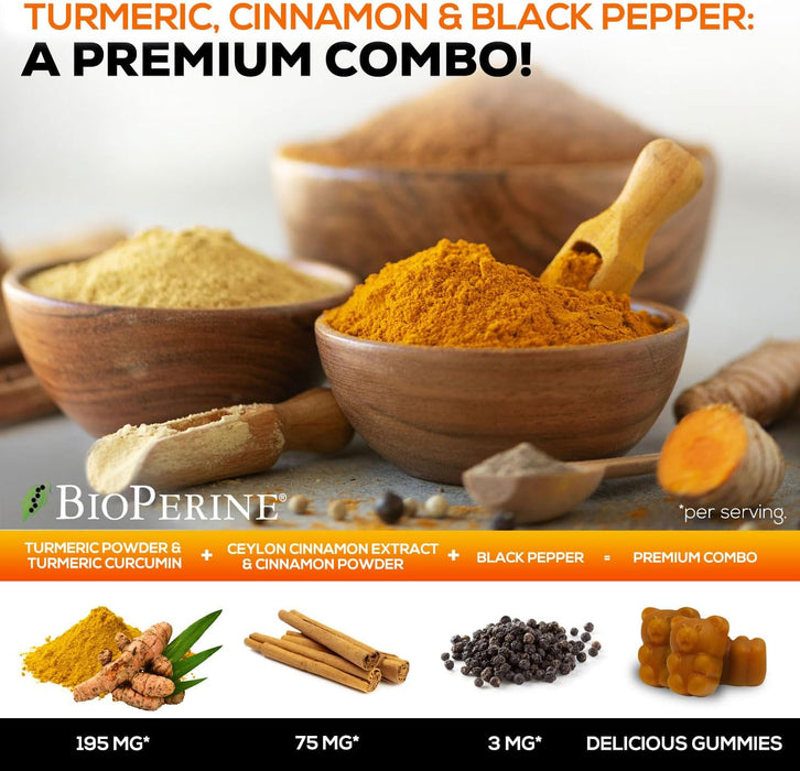 Turmeric Gummies with Black Pepper for Best Absorption, Turmeric Curcumin Supplement Chewable - Joint & Heart Support, Natural Immune Support, Vegan Friendly Vitamins for Men and Women