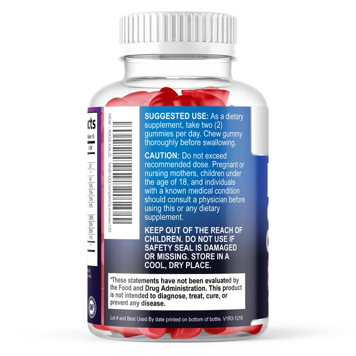 B Complex Gummies with Vitamin C & Folic Acid Super Vitamin B Gummy with Niacin â€“ 120 Gummies