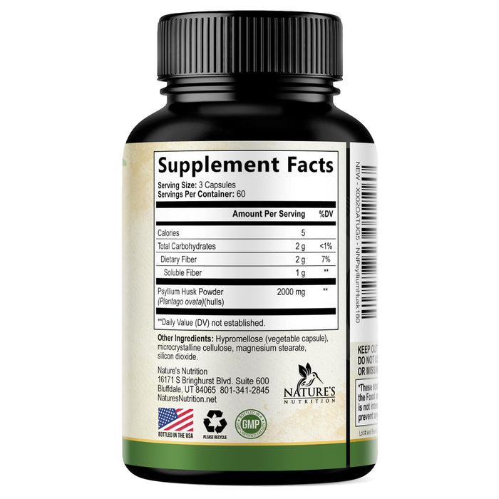 Psyllium Husk Fiber 1500mg â€“ 180 Capsules