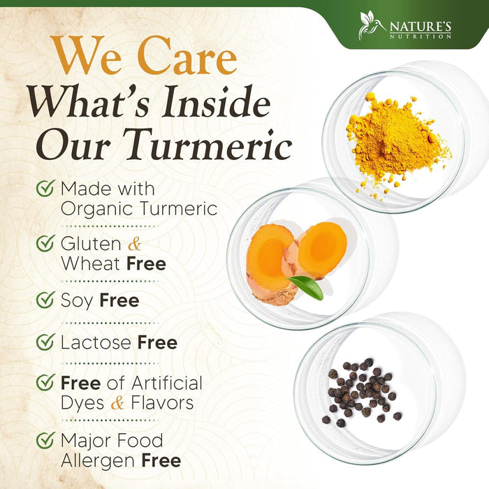 Turmeric Curcumin Supplement 1500mg - Organic Tumeric & BioPerine Black Pepper for Best Absorption with 95% Curcuminoids, Nature's Joint & Immune Support, Non-GMO, Bottled in USA