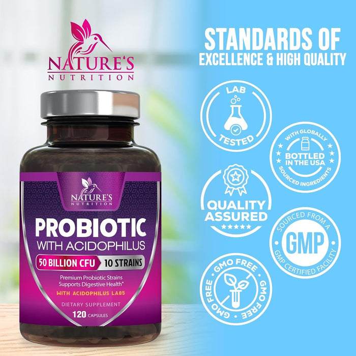 Probiotics, 60 Billion CFU per Serving, Probiotic with Prebiotics for Digestive & Immune Health Support for Women & Men - Nature's Supplement is Shelf Stable, Soy, Dairy & Gluten Free