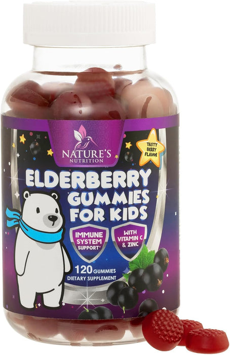 Sambucus Elderberry Immune Gummies for Kids with Vitamin C, Zinc & Elderberry, Daily Childrens Immune Support Vitamins Gummy Children Ages 2 Up, Natures Supplement, Non-GMO, Berry Flavor