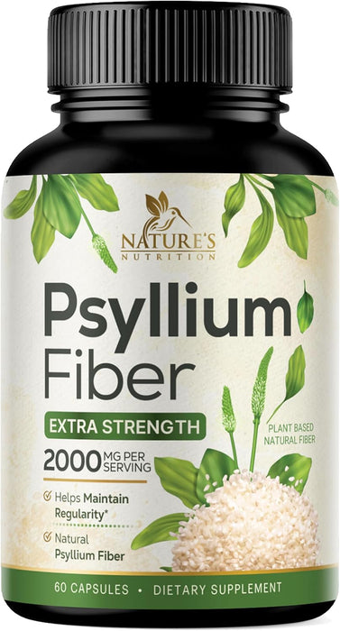 Psyllium Husk Fiber Supplement 1500mg, Natural Daily Soluble & Insoluble Fiber Pills, Psyllium Husk Powder Capsules Supports Digestion Colon Health & Regularity, Plant Based Supplement - 60 Capsules