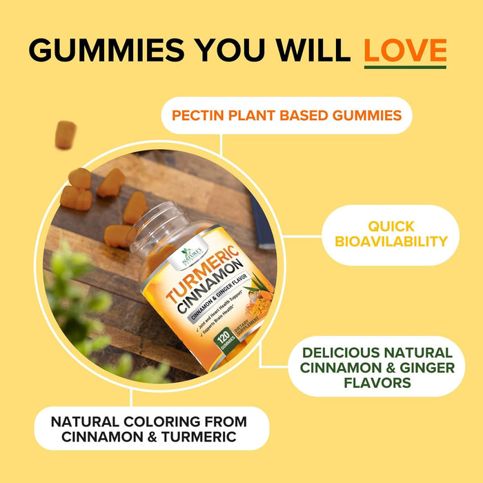Turmeric Gummies with Black Pepper for Best Absorption, Turmeric Curcumin Supplement Chewable - Joint & Heart Support, Natural Immune Support, Vegan Friendly Vitamins for Men and Women