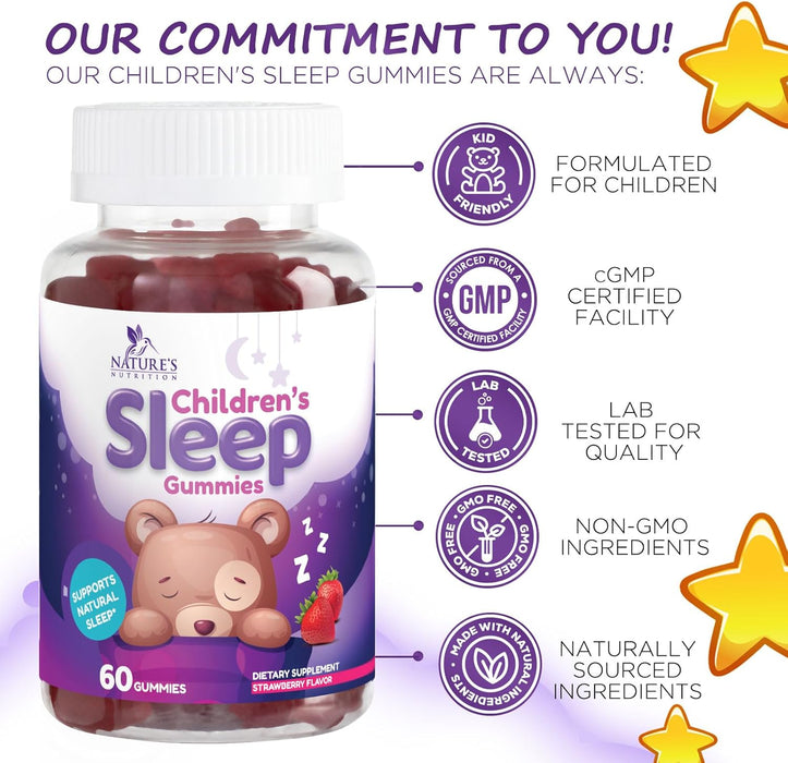 Kids Sleep Gummies, 2mg Melatonin, Nature's Effective & Drug-Free Restful Sleep Support Supplement, Childrens Melatonin Gummy for Ages 4 & Up, Vegan, Non-GMO, Natural Color & Berry Flavor
