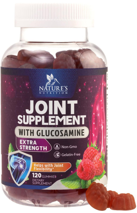 Joint Support Gummies Glucosamine Plus Vitamin E - Nature's Joint Support Supplement for Occasional Discomfort for Back, Knees & Hands - Cartilage & Joint Health & Flexibility Support - 120 Gummies