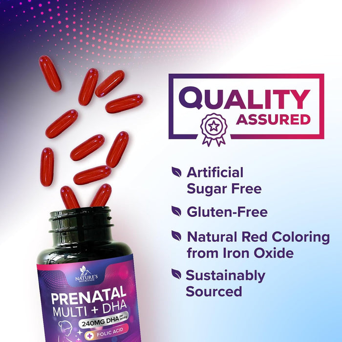 Women's Prenatal Multivitamin with Folic Acid & DHA, Prenatal Vitamins w/ Folate, Omega 3, Vitamins D3, B6, B12 & Iron, Pregnancy Support Prenatal DHA Supplement, Non-GMO Gluten Free