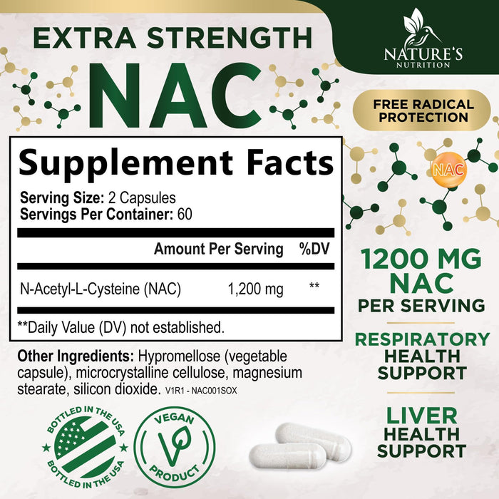 NAC N-Acetyl L-Cysteine (NAC) 1200 mg â€“ 120 Veggie Capsules