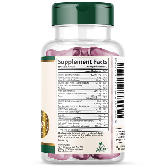 Hair Vitamins Biotin 5000 mcg Collagen for Hair Skin and Nails Vitamin Nature's â€“ 120 Softgels