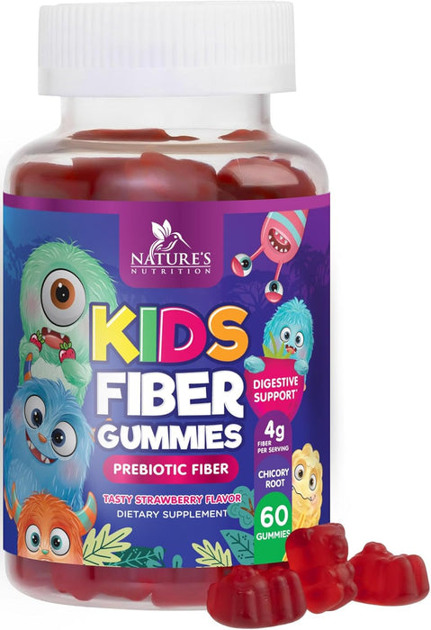 Kids Fiber Gummy Bears Supplement - Daily Prebiotic Fiber for Kids, Supports Regularity, Digestive Health & Immune Support, Nature's Plant Based Chicory Root Vitamins, Vegan, Berry Flavor