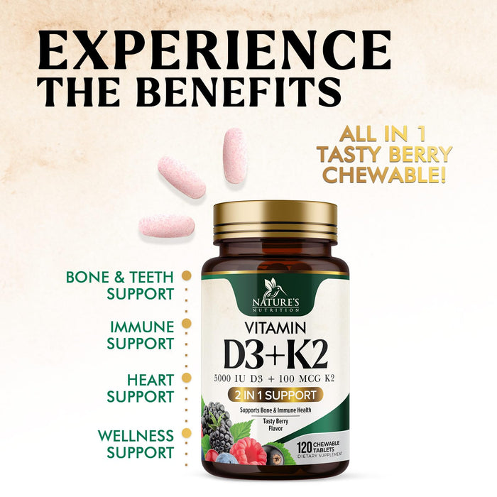 Vitamin D3 + K2 (MK-7) 5000 IU + 100 mcg - 120 Tablets