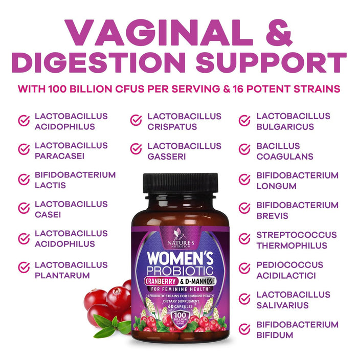 Women's Probiotic + Cranberry & Prebiotics 60 Billion CFU - 60 Capsules