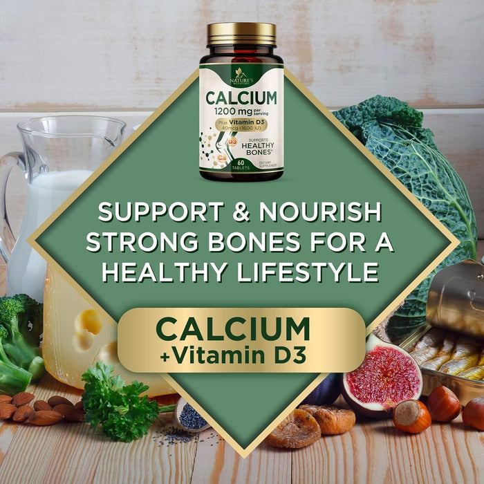 Calcium 1200 mg with Vitamin D3, Dietary Supplement for Bone and Teeth Support, Calcium Supplements for Women & Men, Max Absorption Carbonate, Nature's Absorbable Calcium Supplement