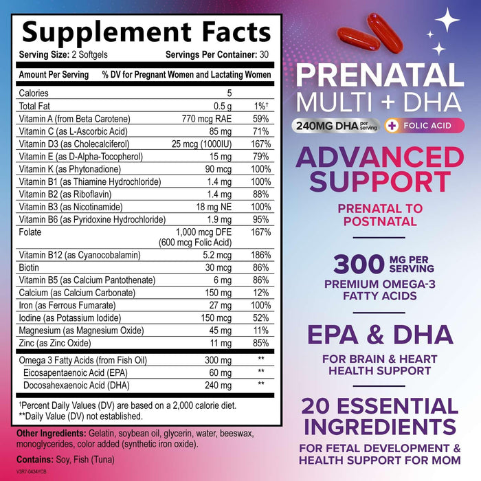 Prenatal Multivitamin + Folic Acid & DHA - 60 Softgels