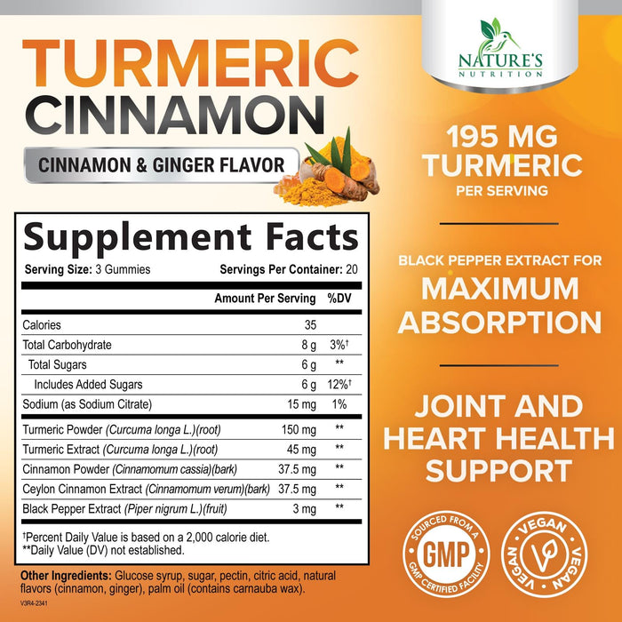 Turmeric Curcumin Gummies with Ginger & Cinnamon â€“ 60 Gummies