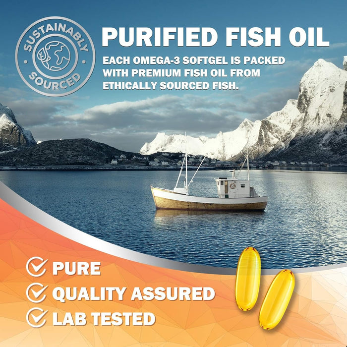 Fish Oil 2400 mg with Omega 3 EPA & DHA - Triple Strength Omega 3 Supplement - Omega 3 Fish Oil Supports Heart Health, Nature's Brain & Immune Support - Non-GMO Fish Oil Supplements