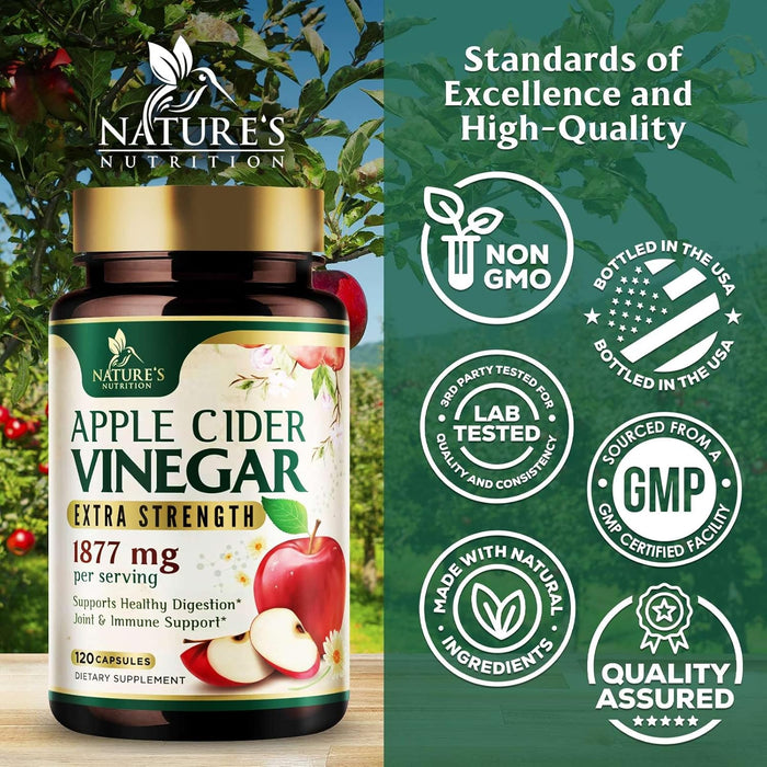 Apple Cider Vinegar Capsules for Detox and Cleanse, Digestion and Immune Support - Extra Strength - 1300 mg per serving premium ACV Pills - Gluten Free, Vegan, Non-GMO Supplement