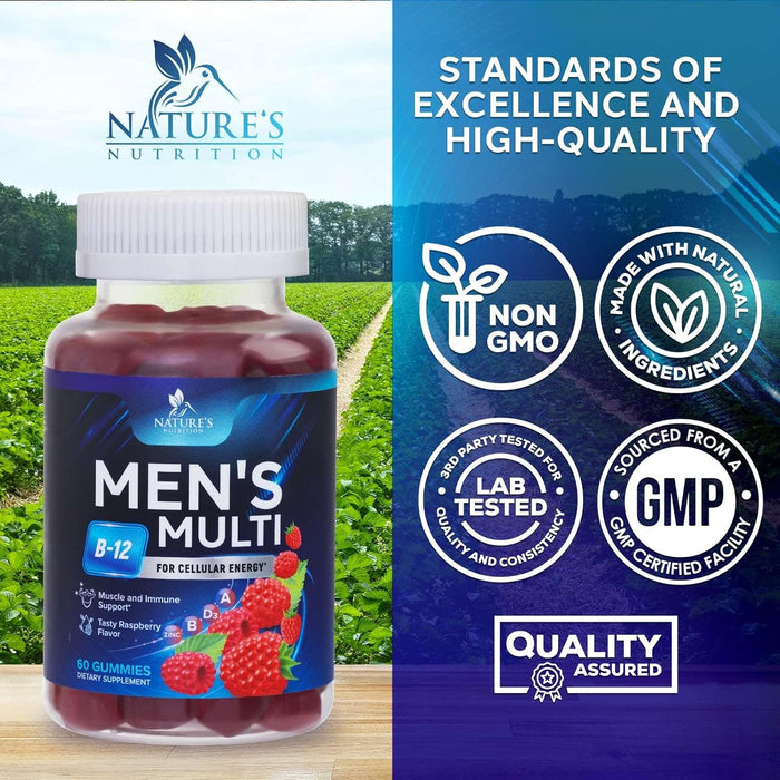 Nature's Multivitamin for Men Gummies - Berry Flavored Mens Multivitamins Daily Supplement with Vitamins A, C, D, E, B6, B12, & Zinc - Gummy Vitamin for Energy & Immune Health Support