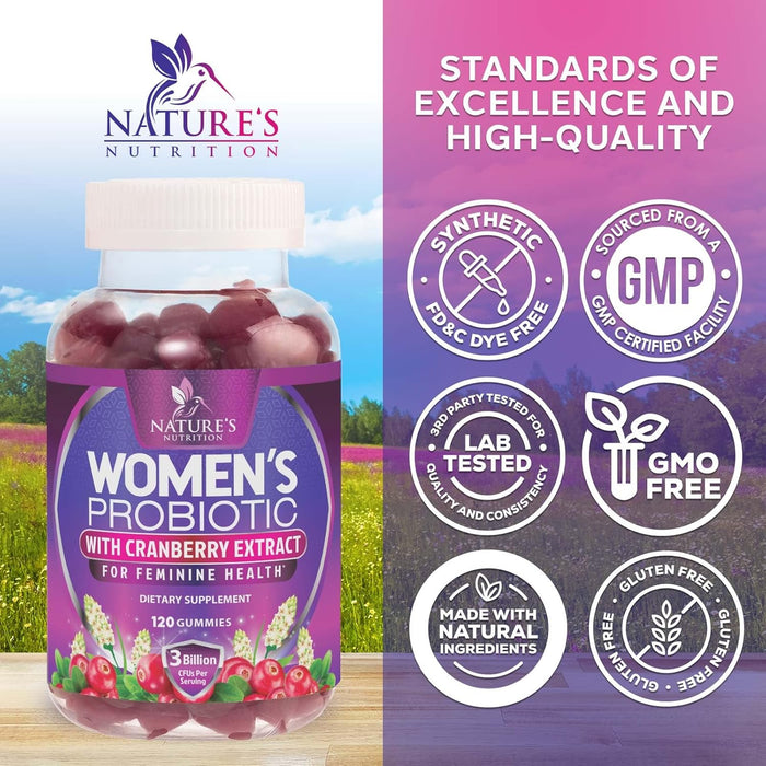 Formulated Probiotics for Women Gummy w/ pH Support - Womens Probiotic for Digestive Health, Vaginal, Urinary & Immune Support, 3 Billion CFU w/ Cranberry, Womens Probiotic Supplement
