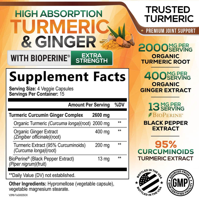Turmeric Curcumin + Ginger & Black Pepper 2600 mg - 60 Capsules