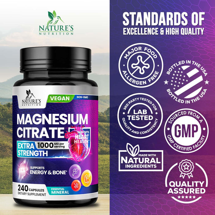 Magnesium Citrate 1000 mg for Absorption â€“ 240 Capsules
